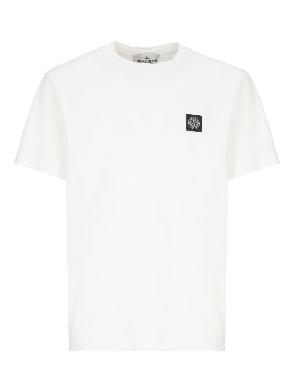 T-shirt bianco con applicazione logo 