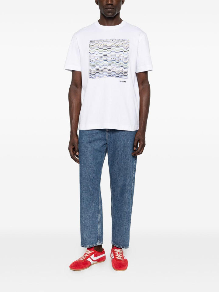 T-shirt con motivo zigzag bianca e blu 