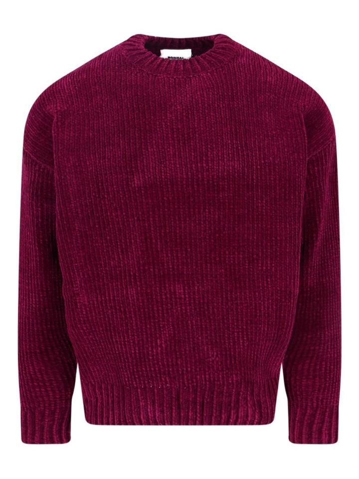 Maglione burgundy a coste girocollo