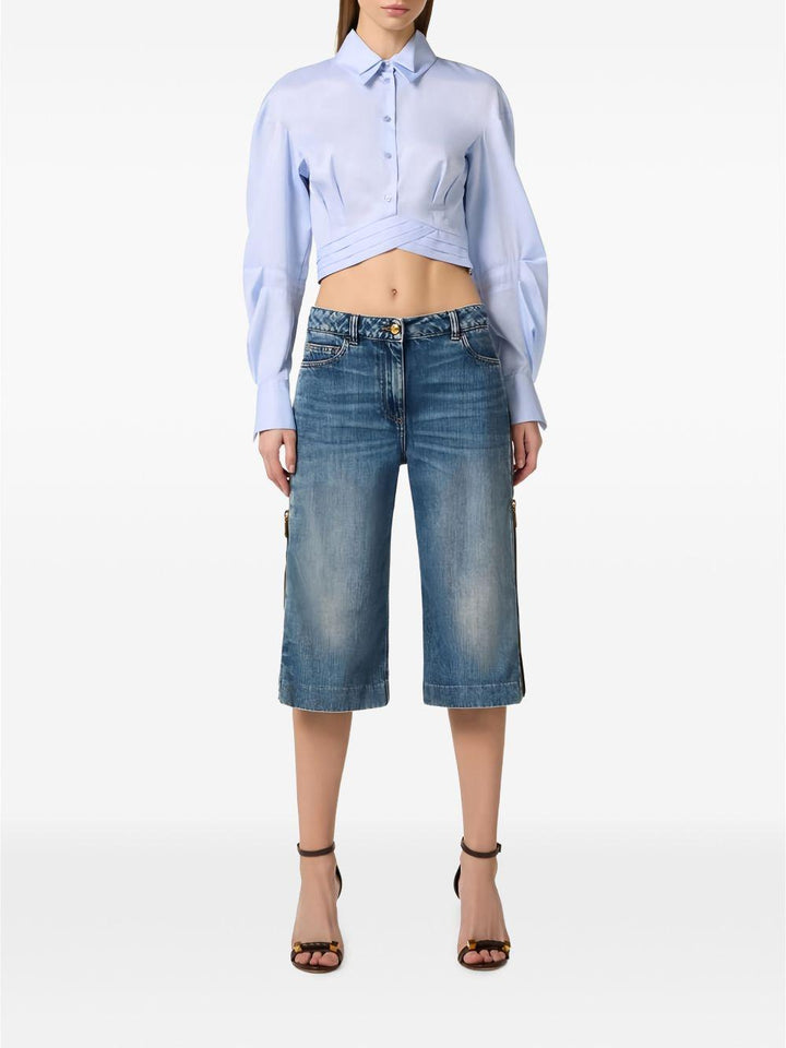 Camicia crop con doppio colletto 