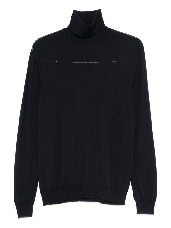Maglione blu a collo alto 