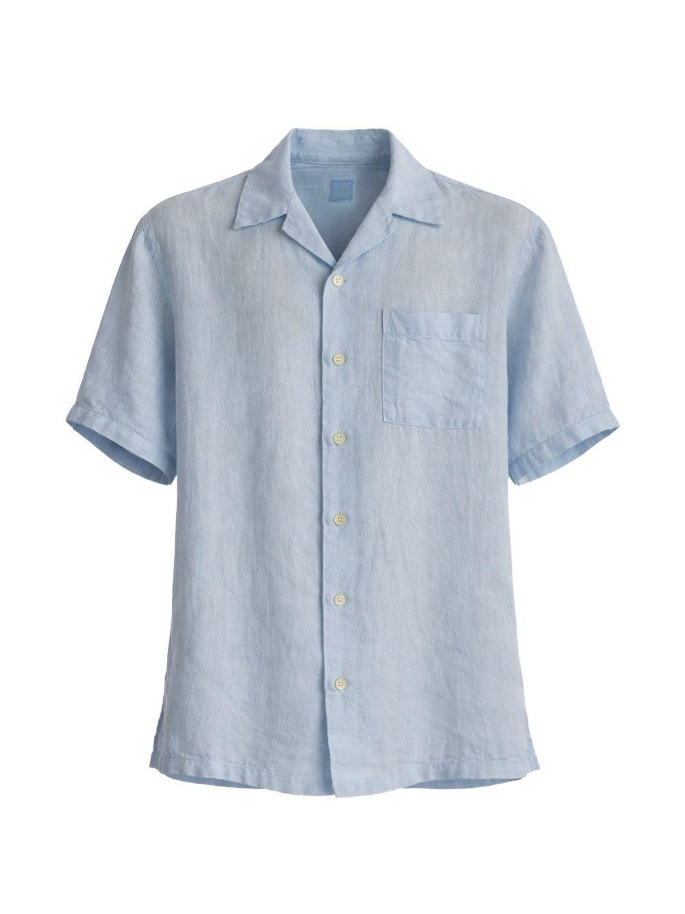 Camicia blu a maniche corte con taschino 