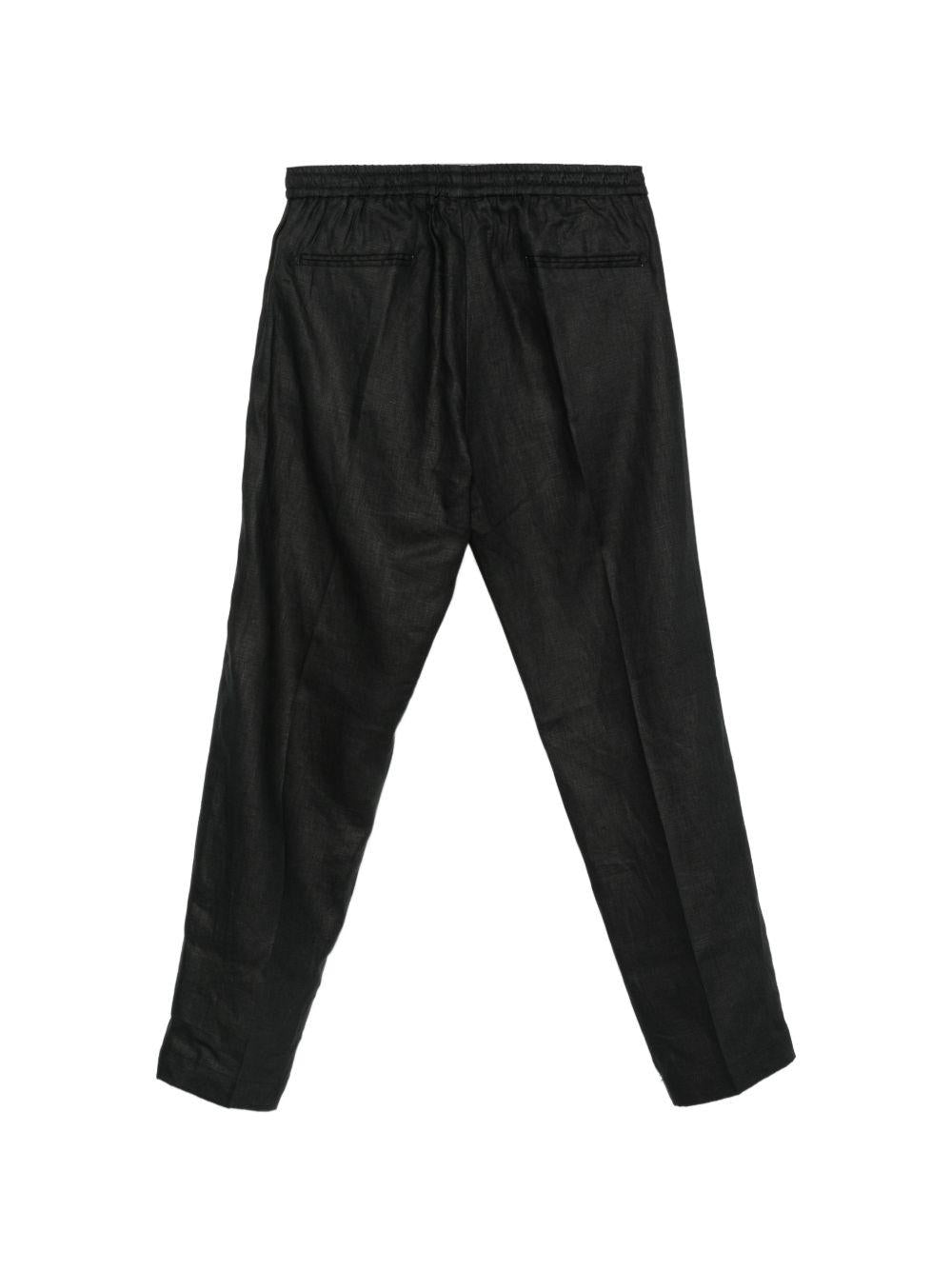 Pantaloni con coulisse in lino nero 