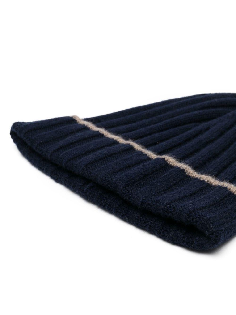 Berretto blu a coste in cashmere chunky 
