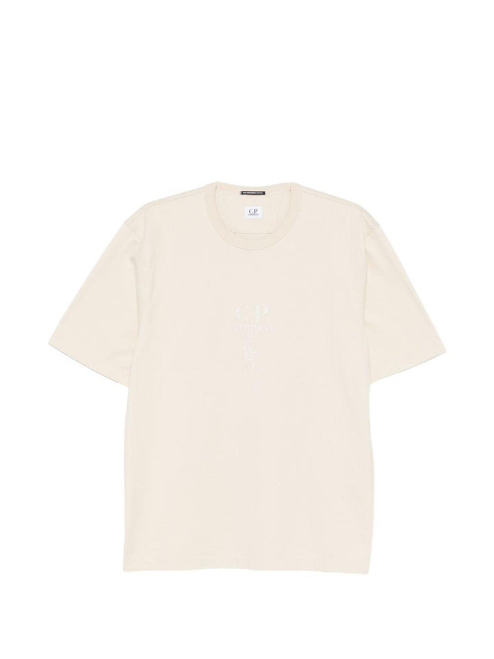 T-shirt beige con logo 