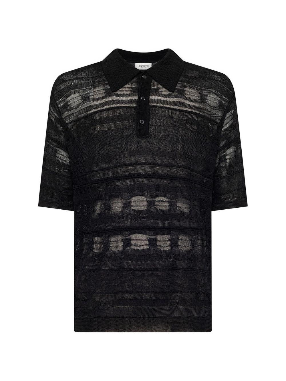 Polo nera in maglia semi trasparente 