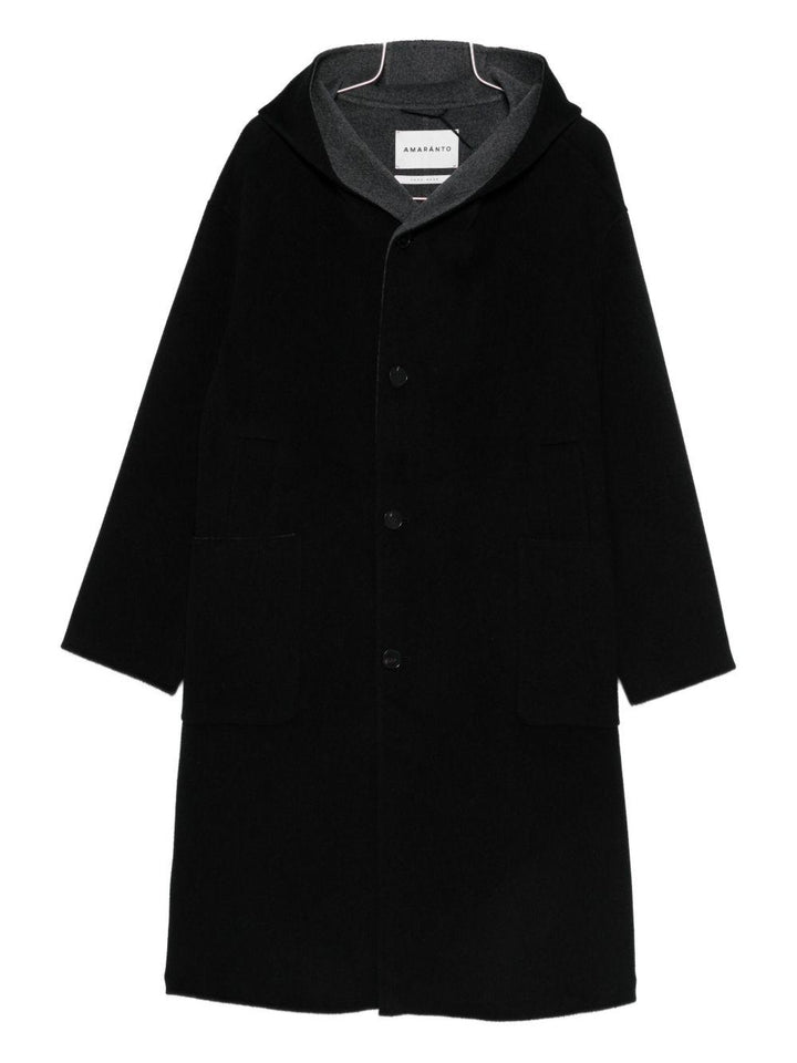Cappotto monopetto nero con cappuccio 