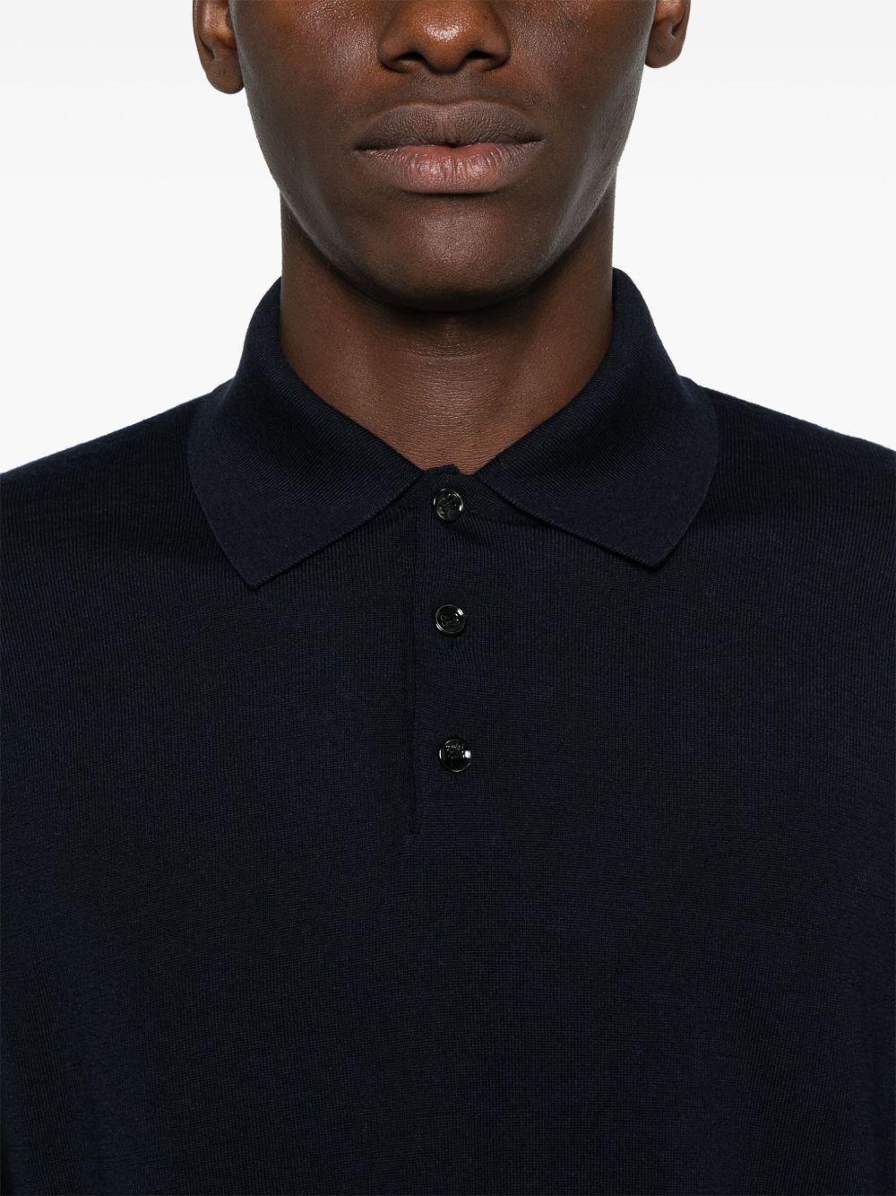 Polo blu in lana a maniche lunghe 