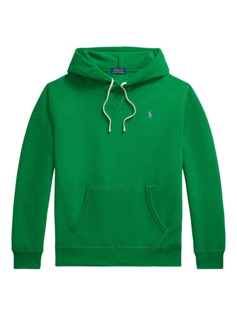 Felpa verde con cappuccio e logo ricamato 