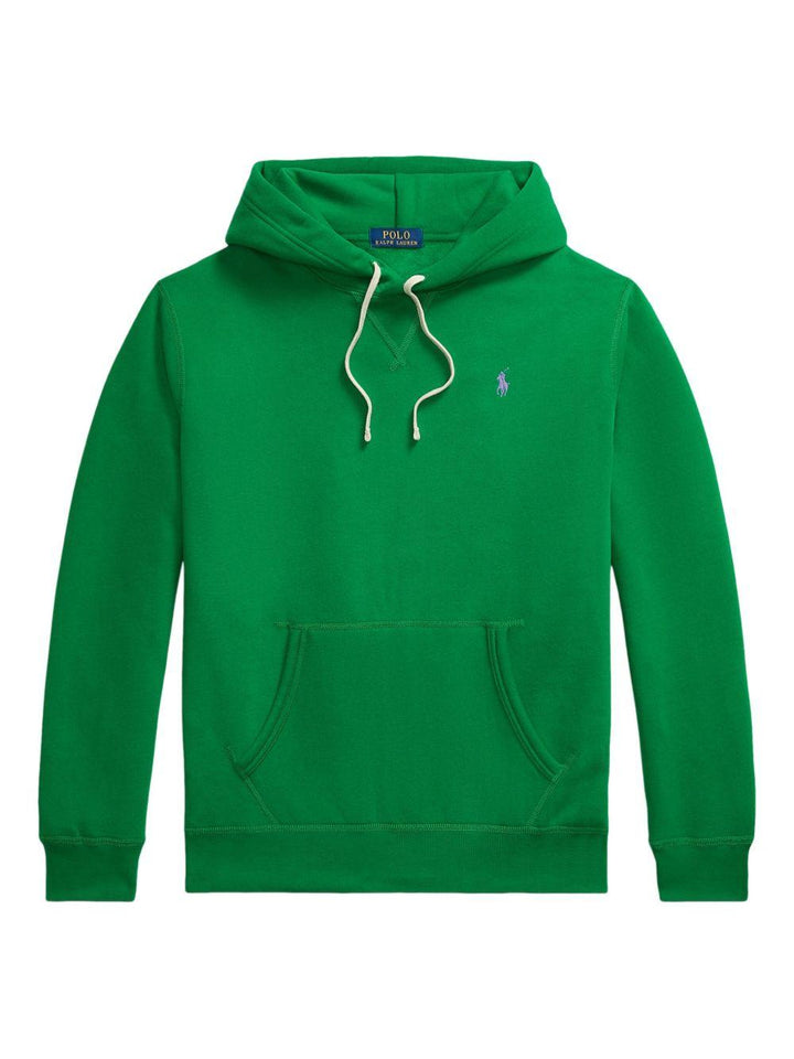 Felpa verde con cappuccio e logo ricamato 