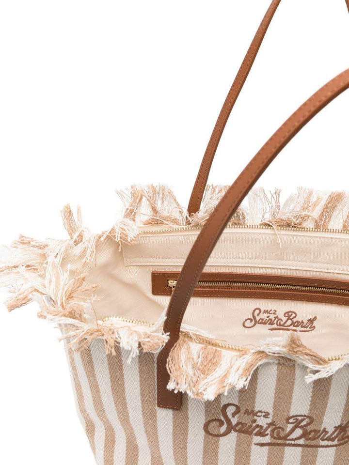 Borsa tote con frange a righe 