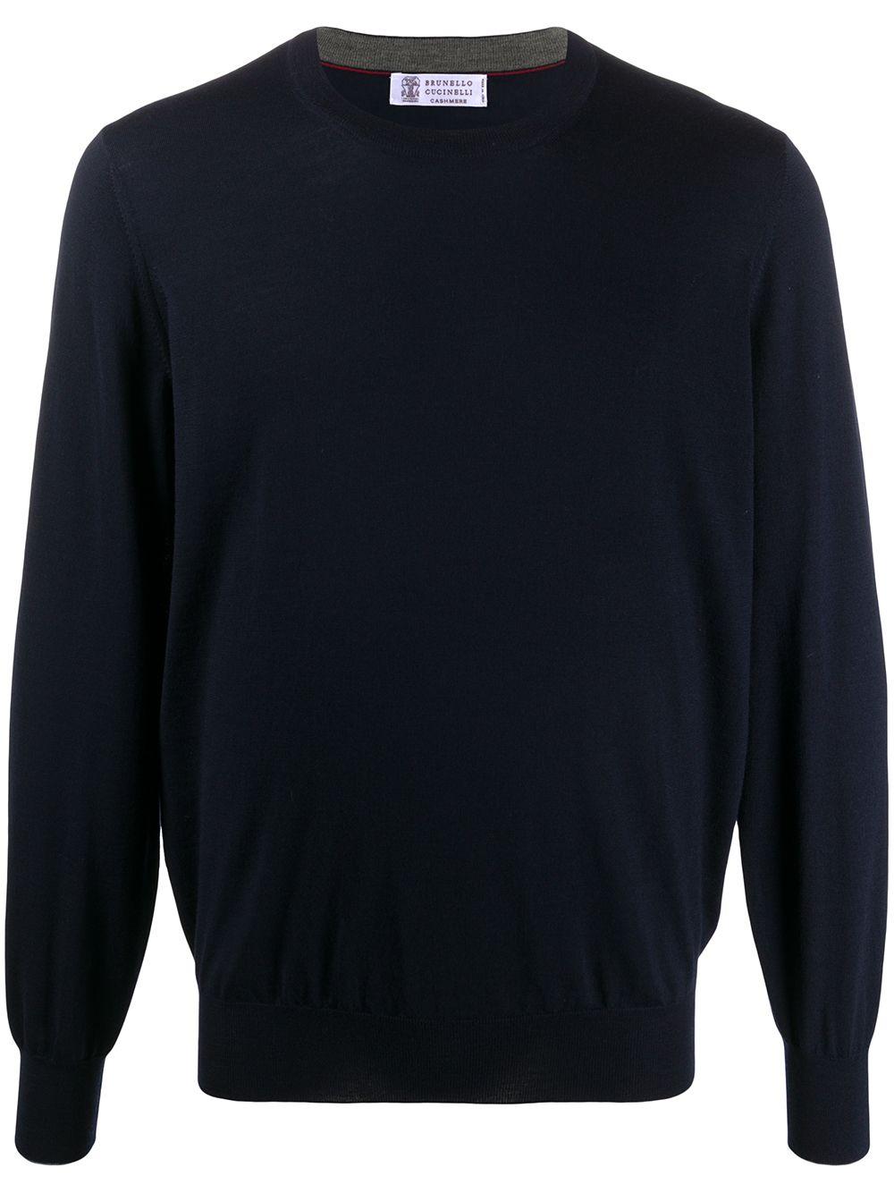 Felpa blu girocollo in lana e cashmere 