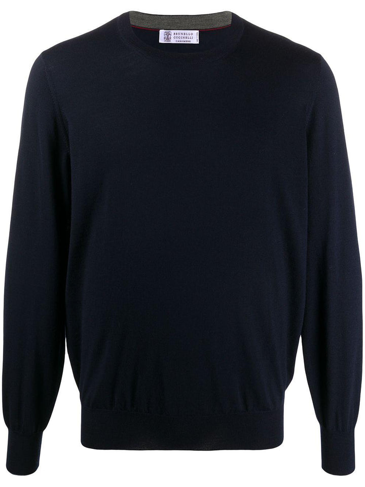 Felpa blu girocollo in lana e cashmere 