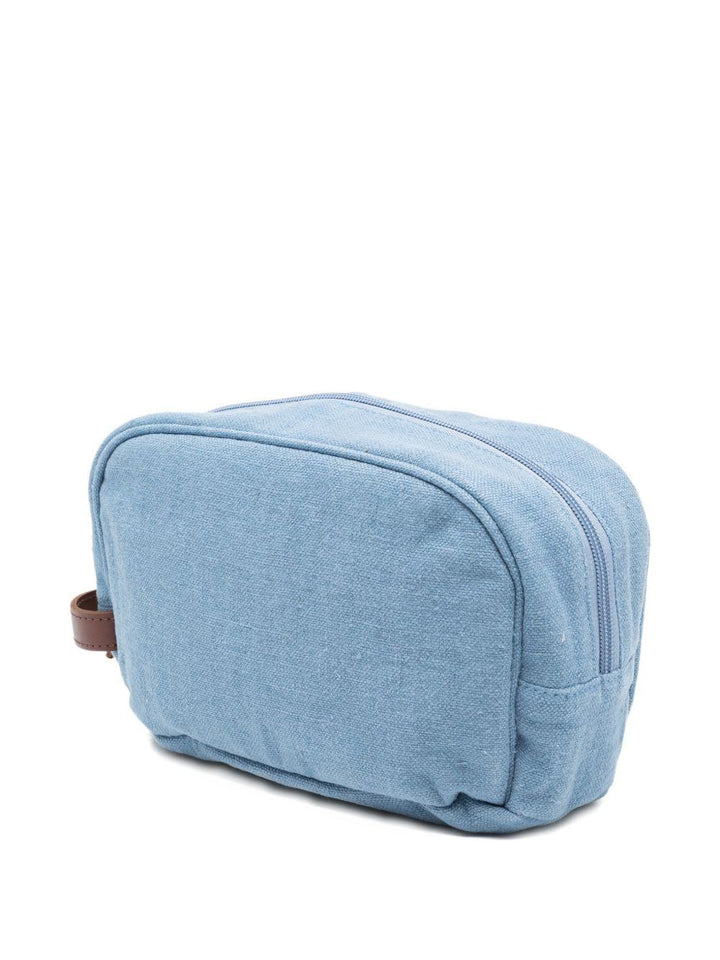 Pouch denim in lino con ricamo logo e chiusura a zip 