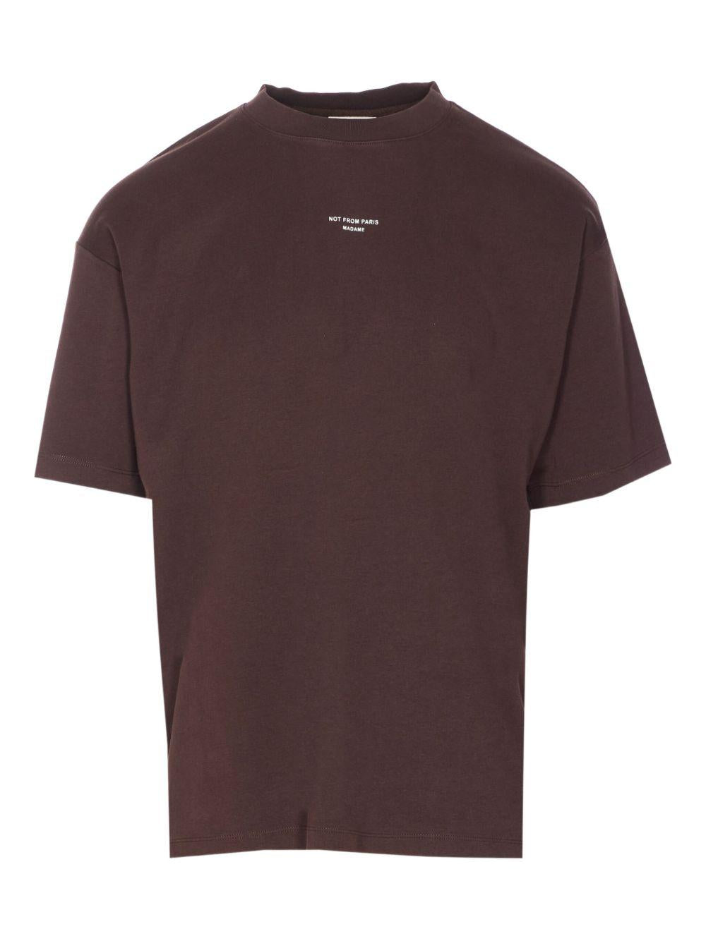 T-shirt marrone a girocollo con logo 