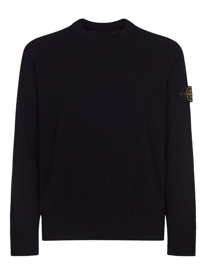 Maglione nero girocollo con dettaglio a coste 