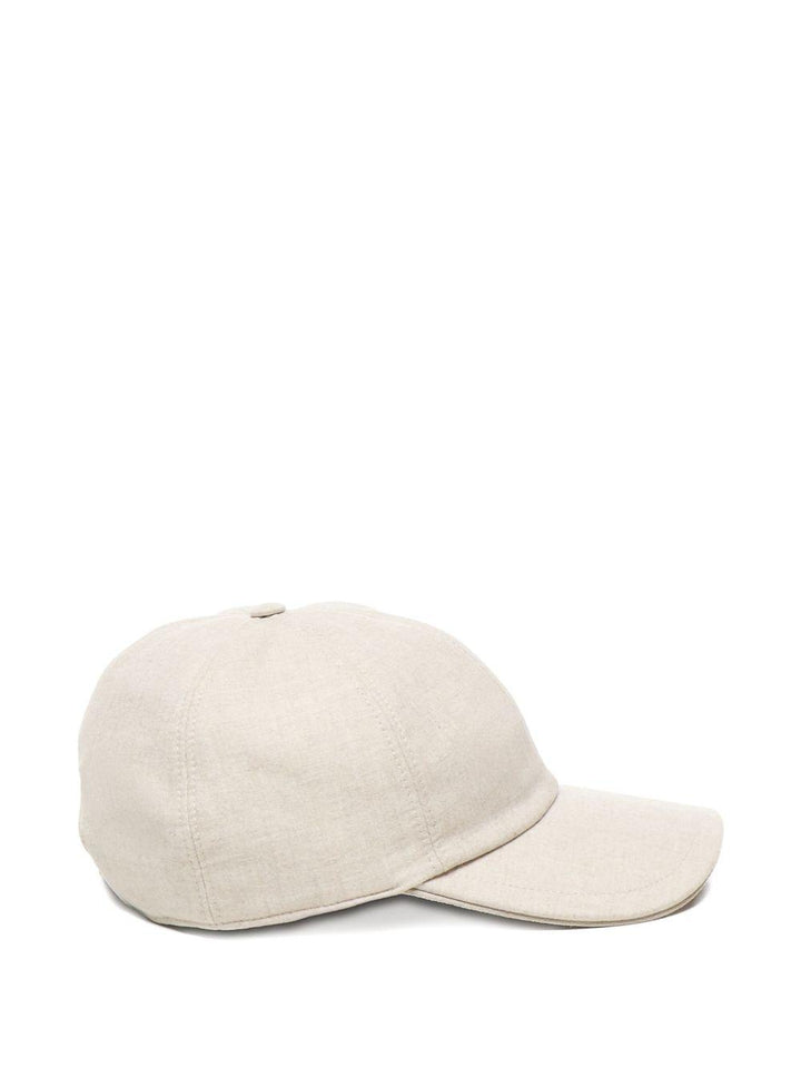 Cappello da baseball beige in lana con visiera curva 