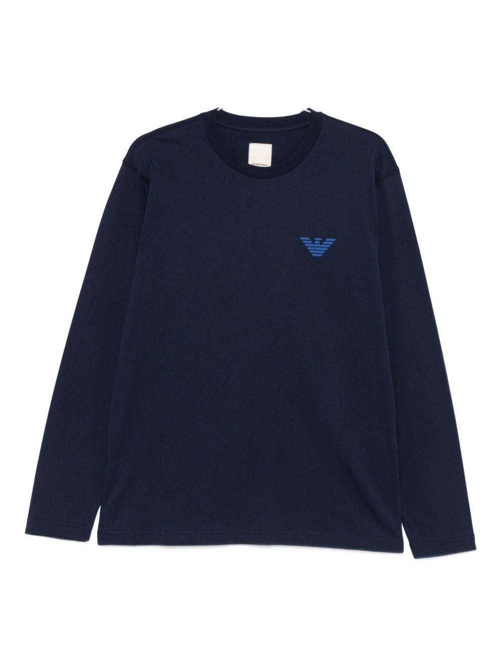 T-shirt a maniche lunghe blu con logo 