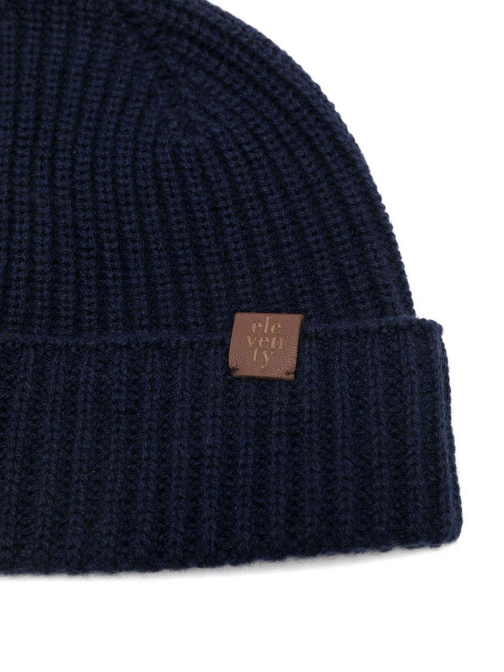 Berretto blu a coste in cashmere 
