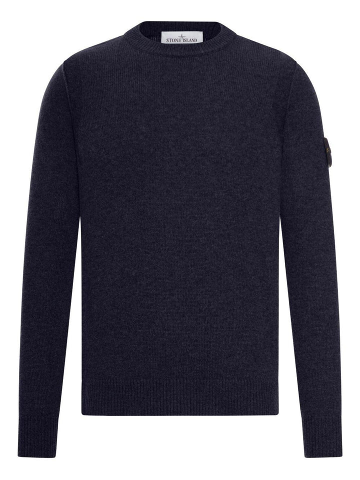 Maglione blu navy girocollo con applicazione Compass 