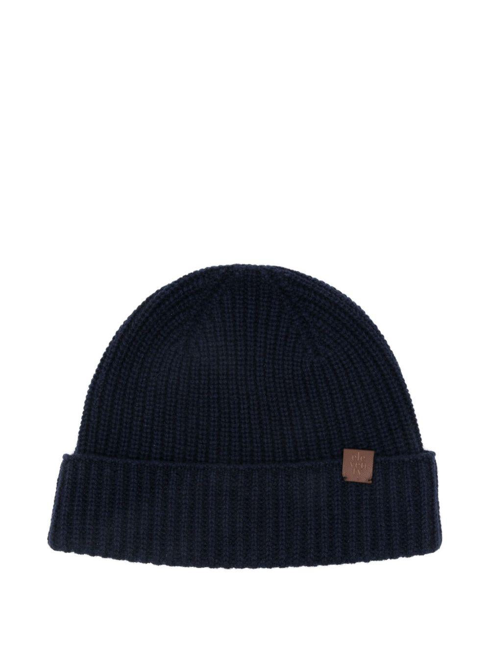 Berretto blu a coste in cashmere 