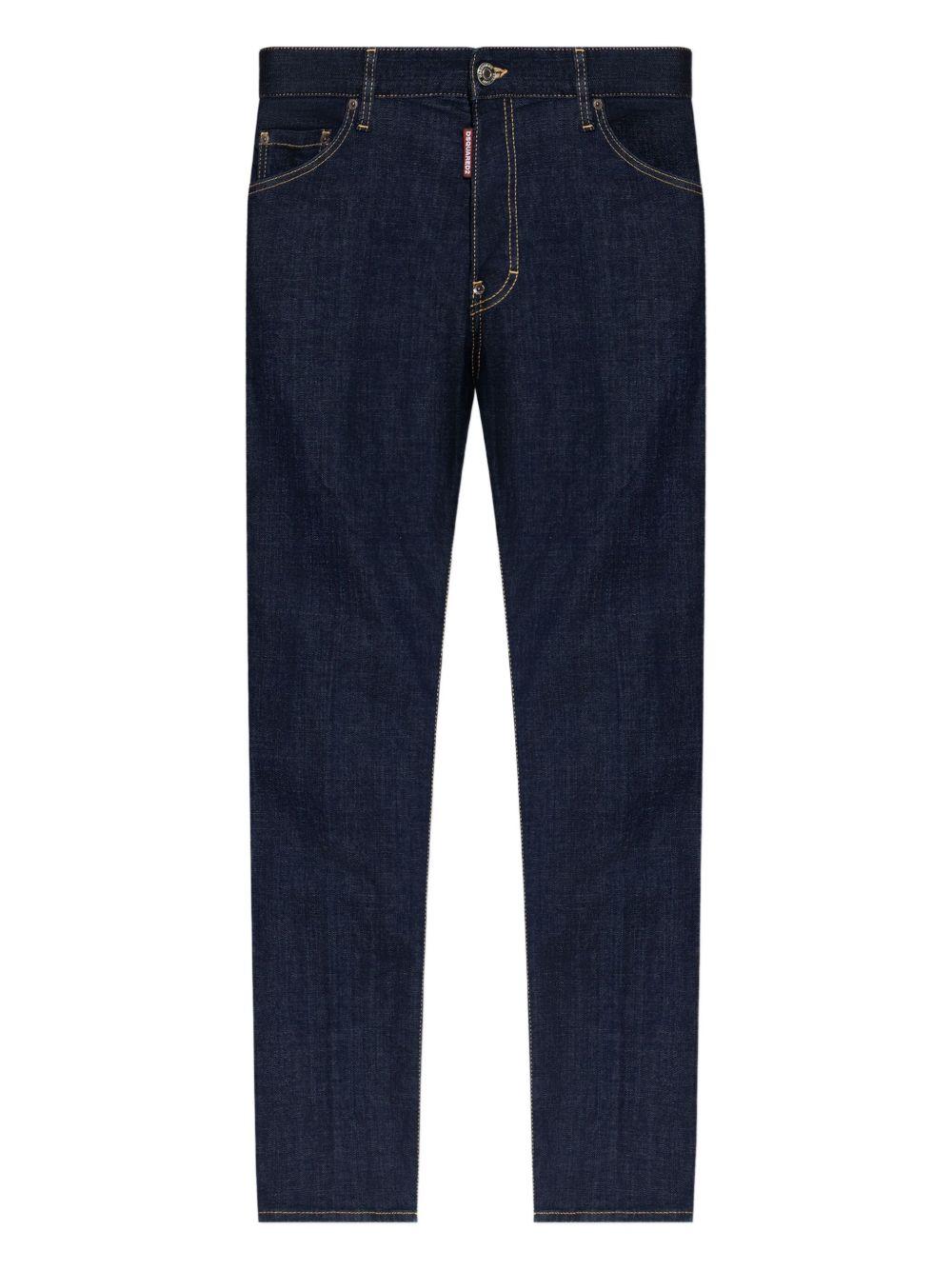 Jeans blu navy in cotone con applicazione logo 