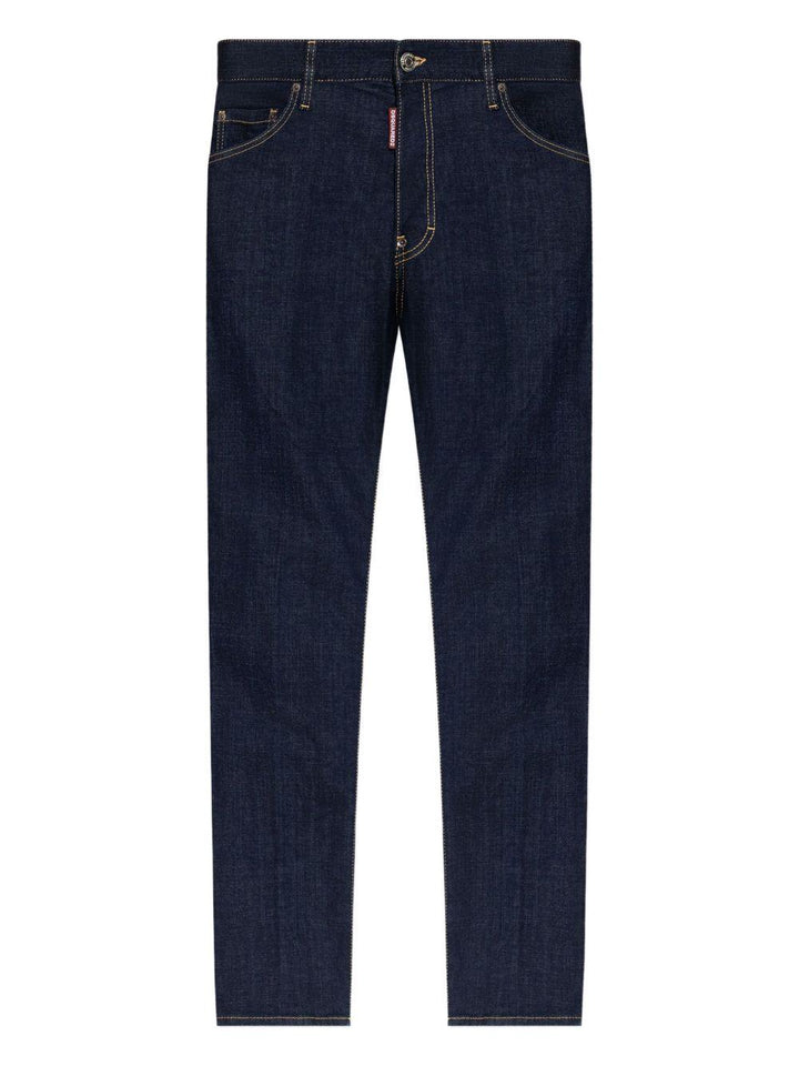 Jeans blu navy in cotone con applicazione logo 