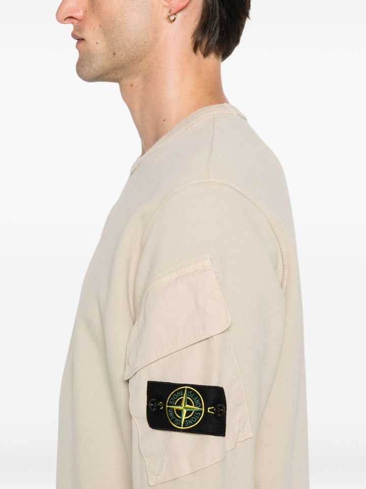 Felpa beige girocollo con tasca 