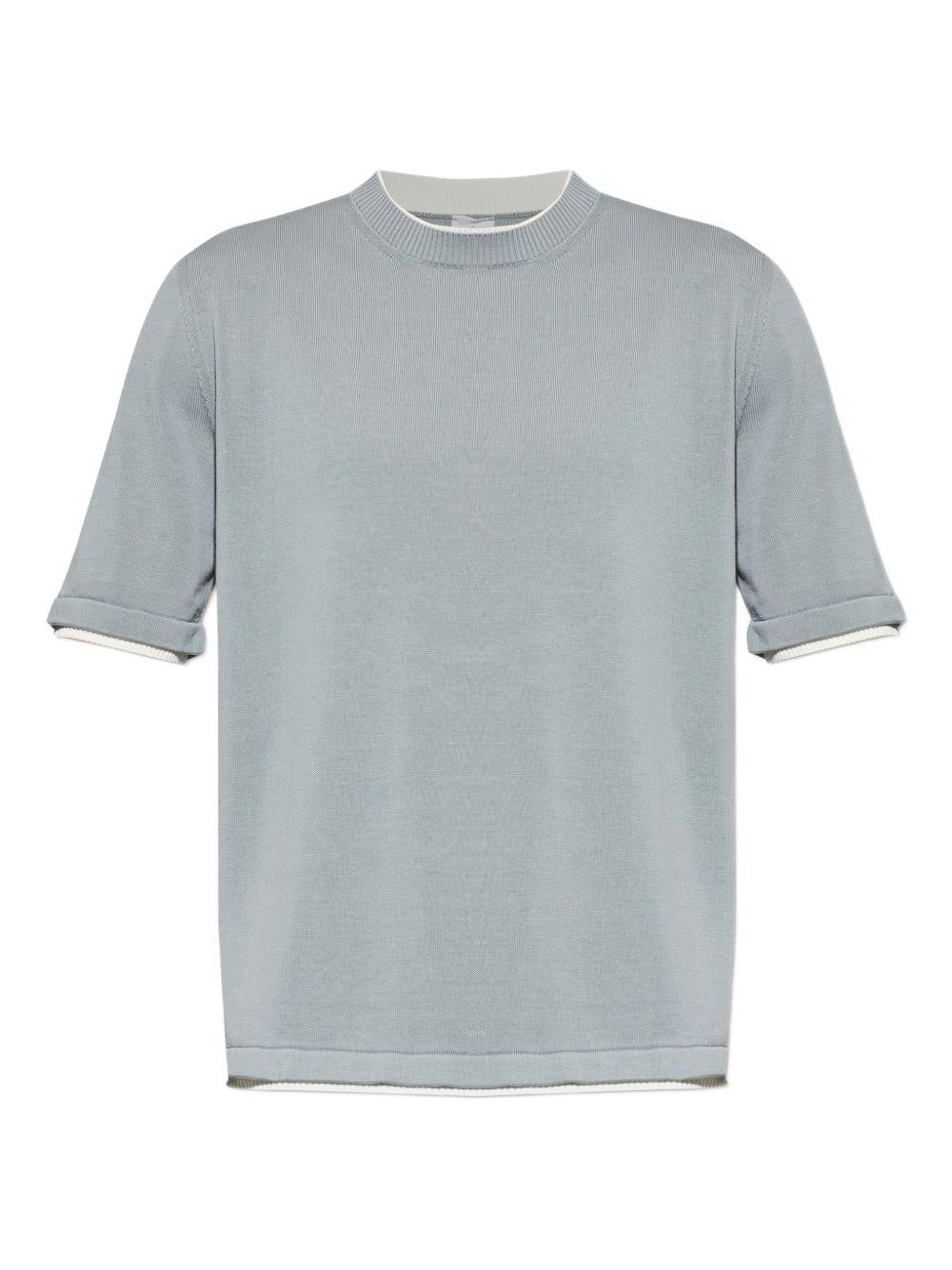 T-shirt denim e bianco girocollo 