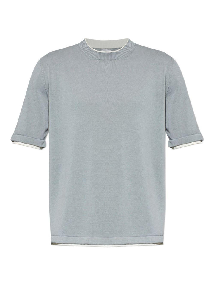 T-shirt denim e bianco girocollo 