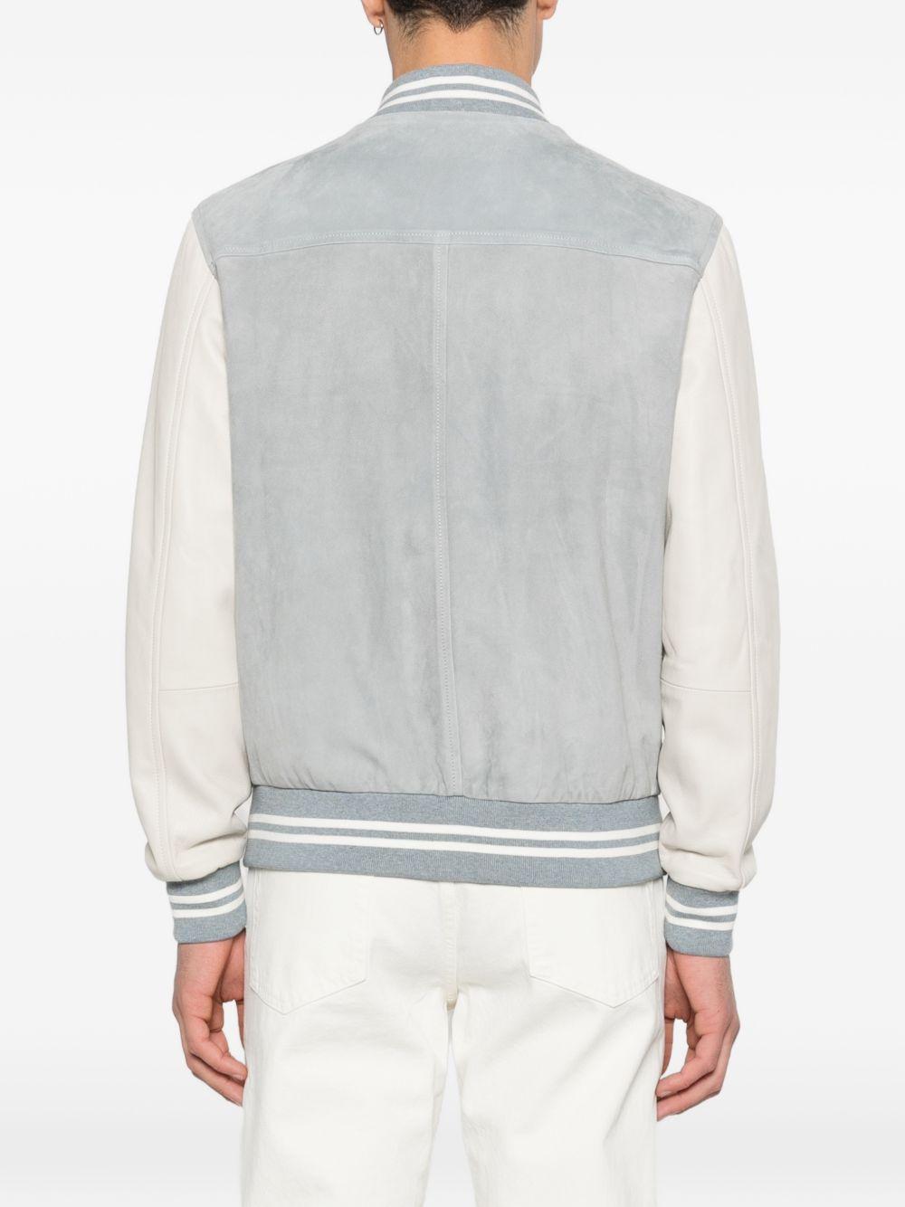 Bomber bimaterico denim/avorio a righe con inserti 