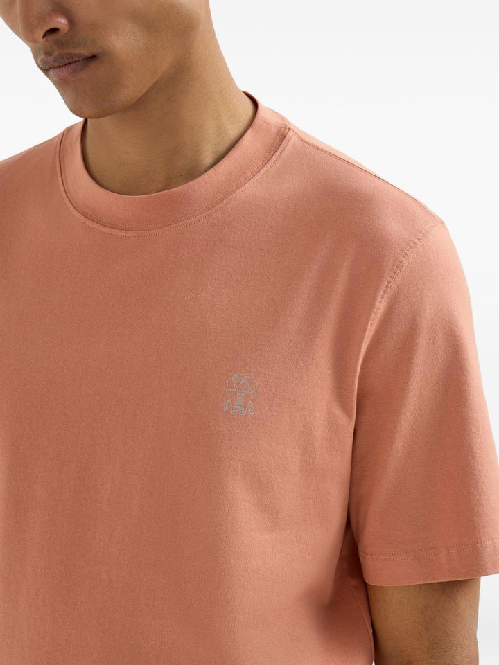 T-shirt girocollo arancione pesca con logo 