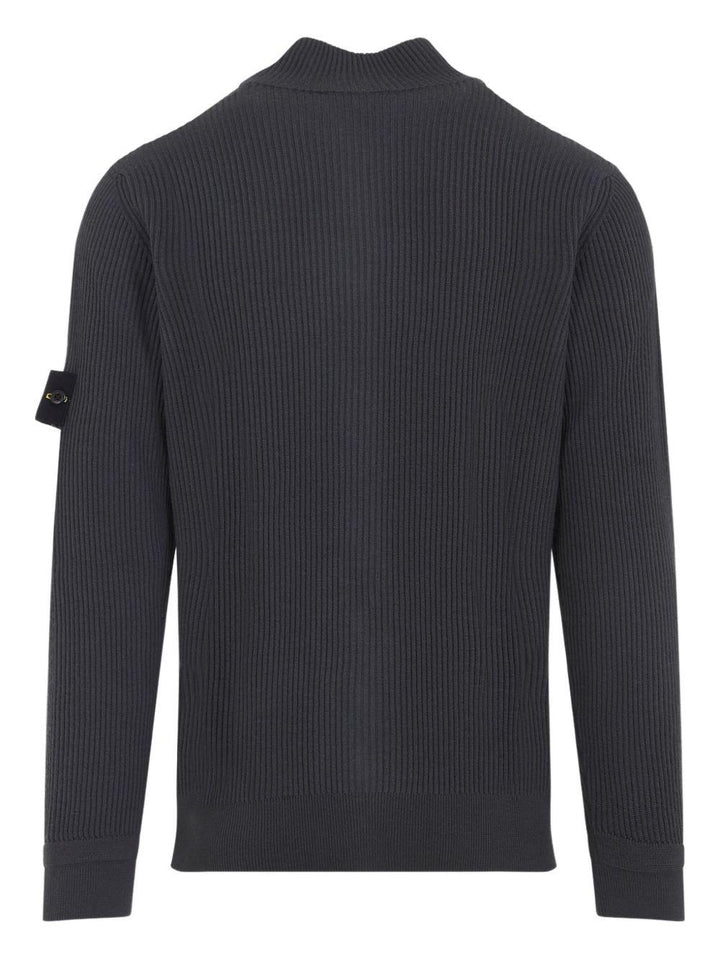 Maglione grigio a coste con zip 