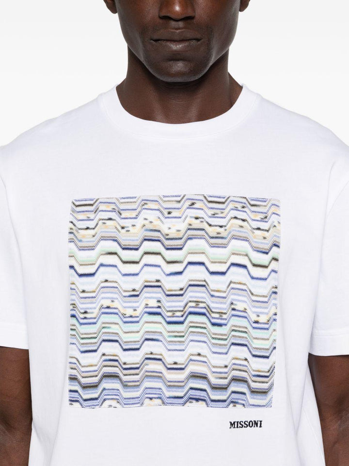 T-shirt con motivo zigzag bianca e blu 
