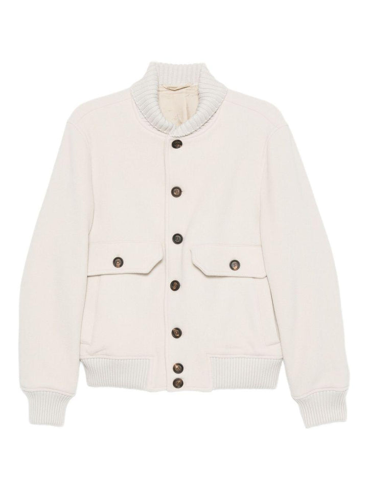 Giacca beige con bottoni e polsini a coste