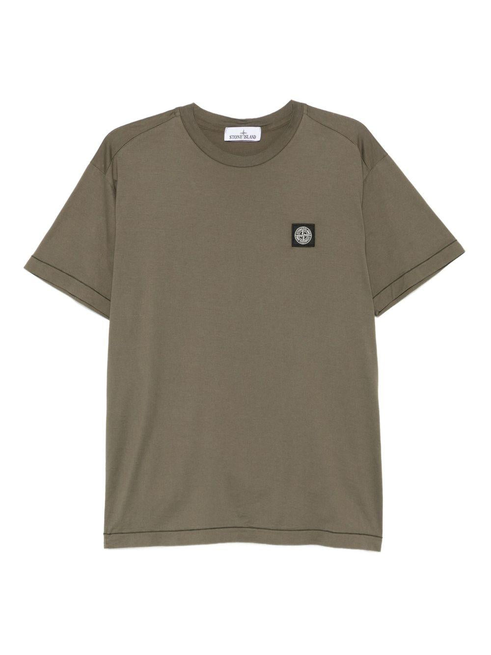 T-shirt kaki con applicazione logo 