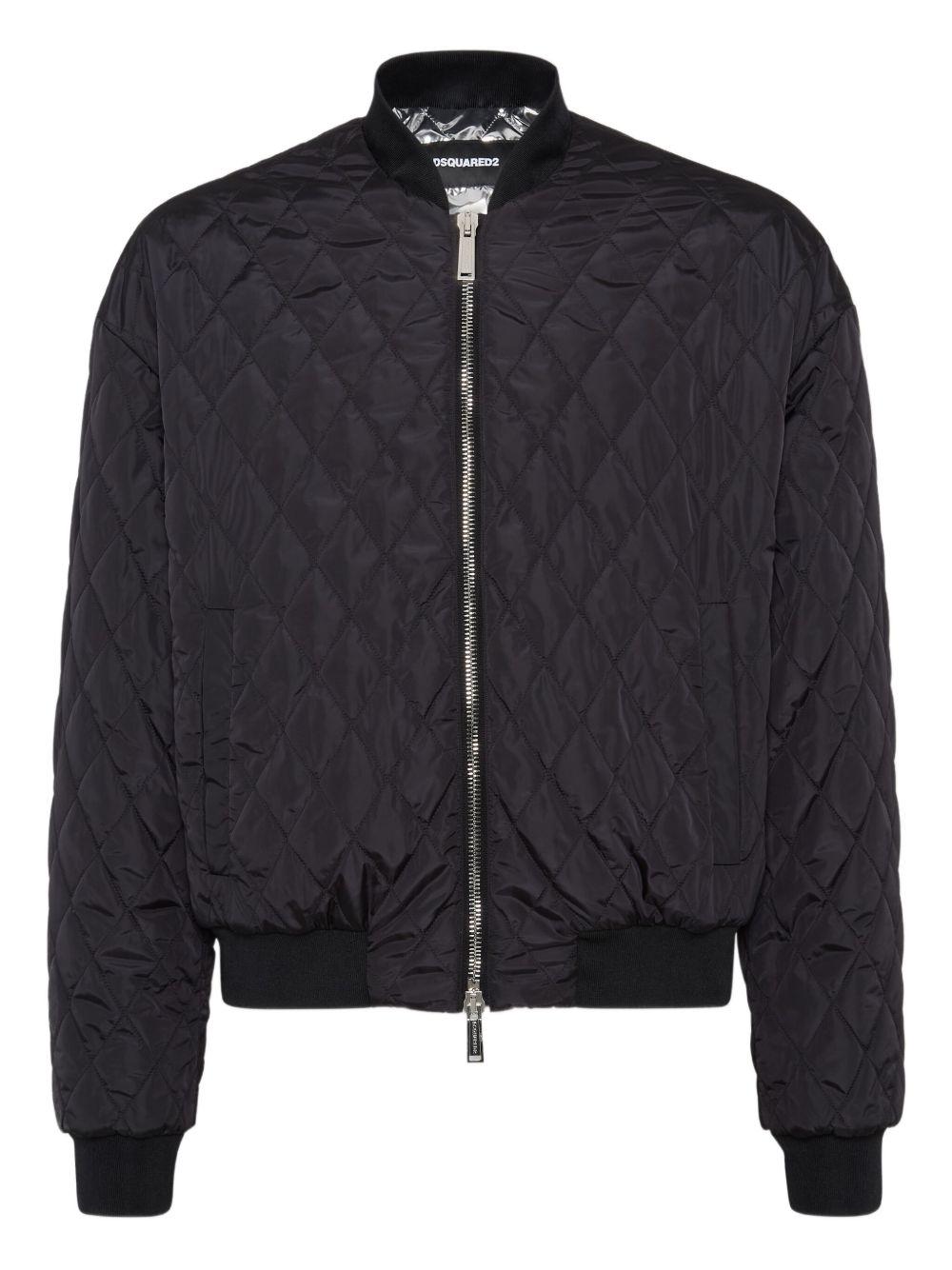 Bomber trapuntato nero con logo sul retro 