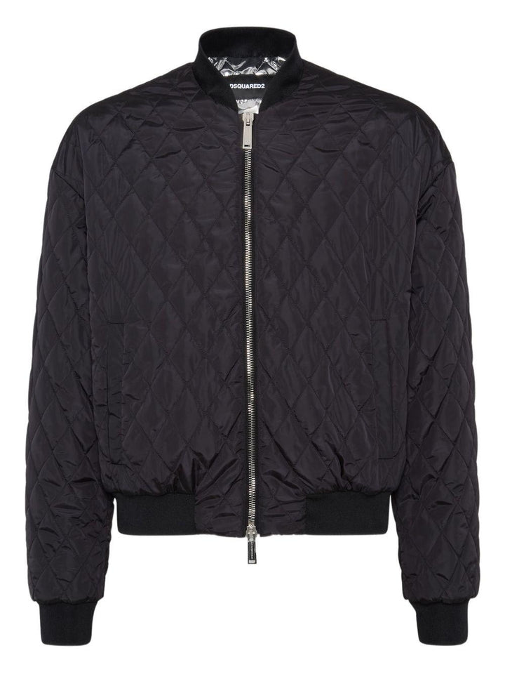 Bomber trapuntato nero con logo sul retro 