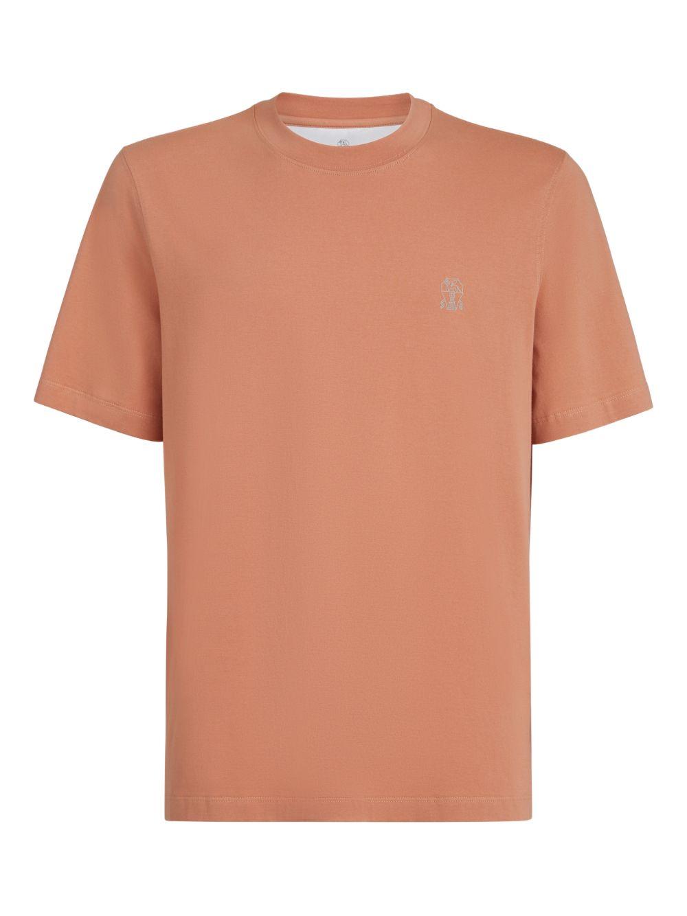 T-shirt girocollo arancione pesca con logo 