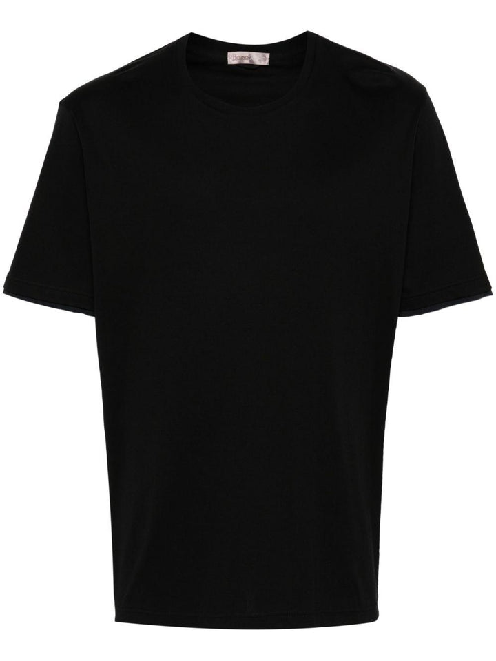 T-shirt nera in jersey con placca logo