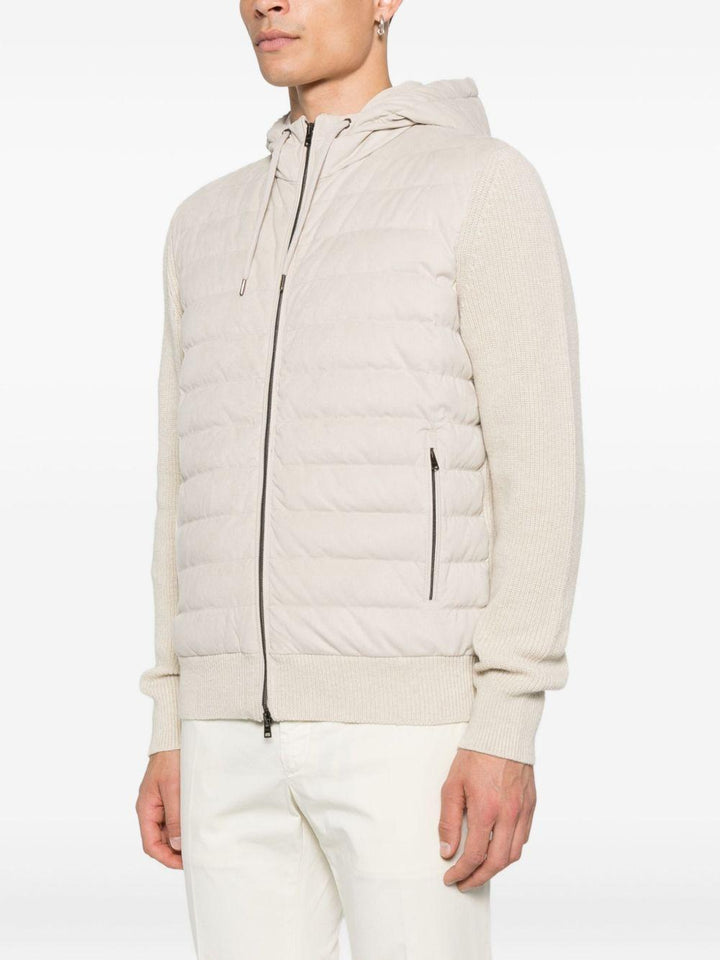 Piumino trapuntato beige con cappuccio 