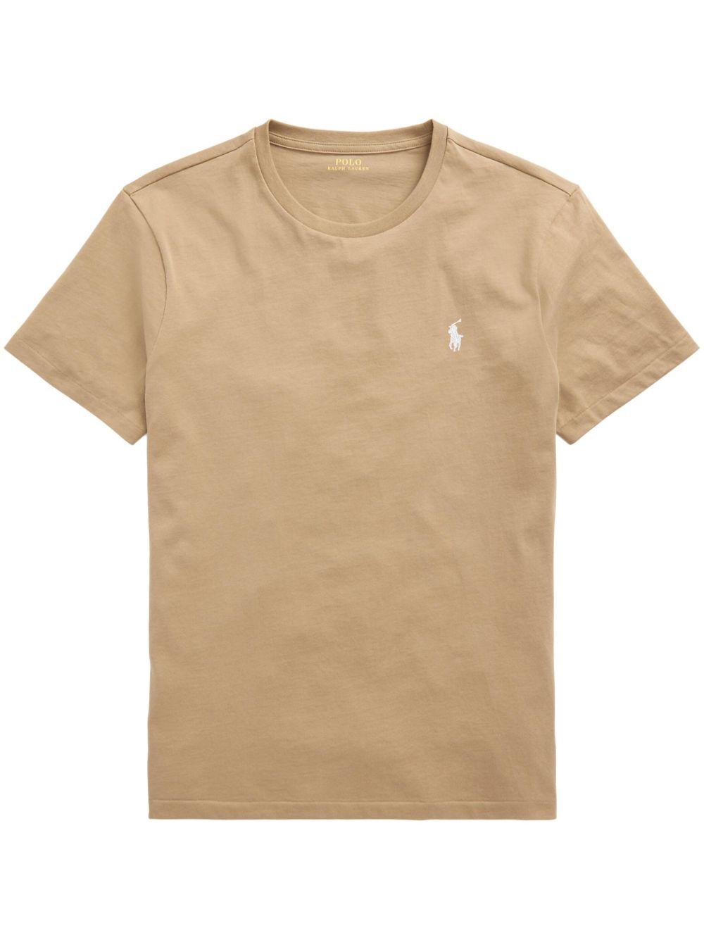 T-shirt marrone chiaro in cotone con ricamo Polo Pony 