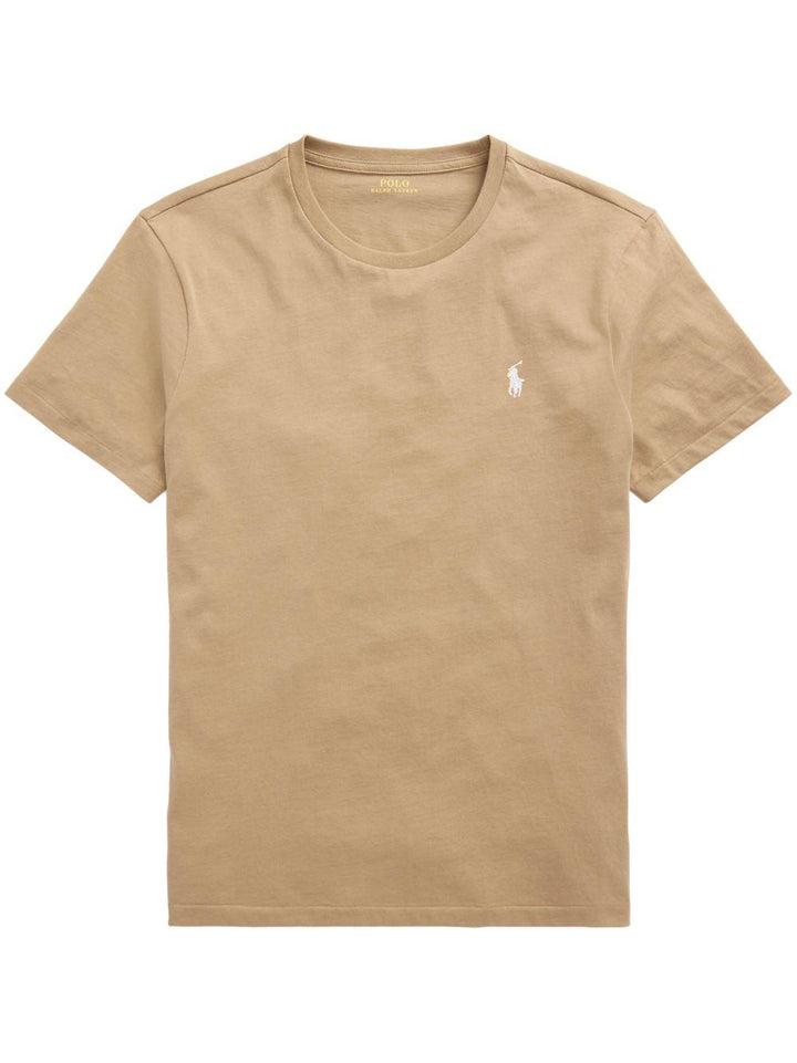 T-shirt marrone chiaro in cotone con ricamo Polo Pony 