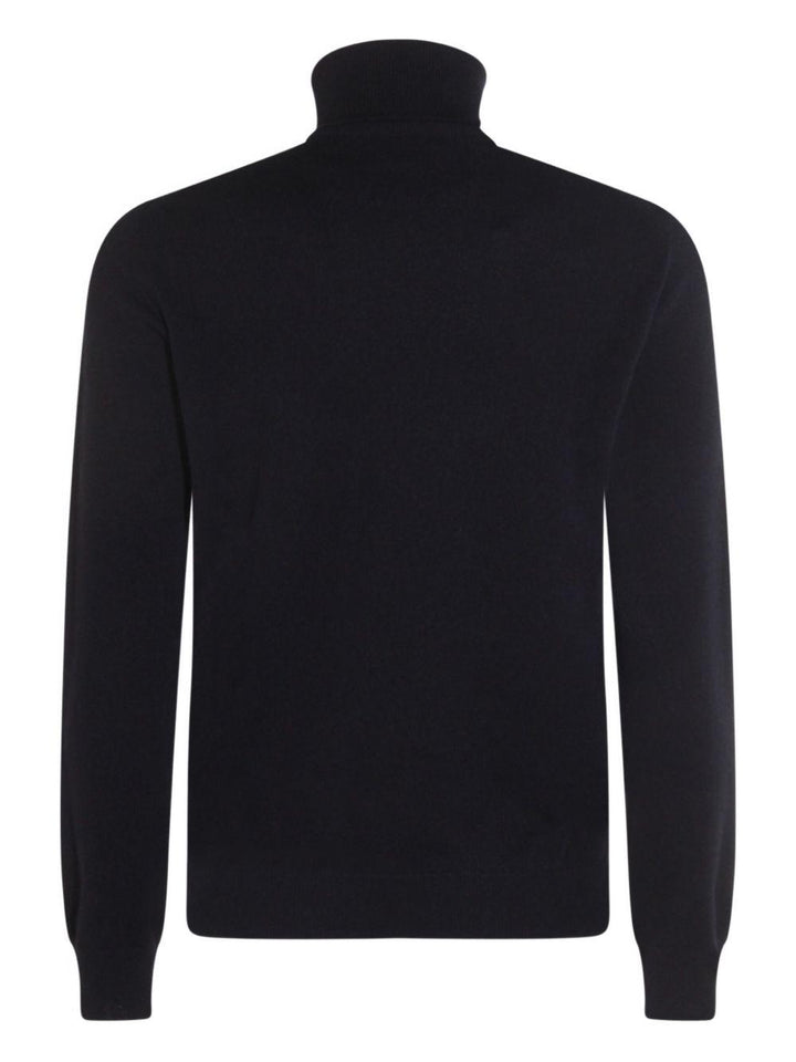 Maglione blu scuro a coste a collo alto 