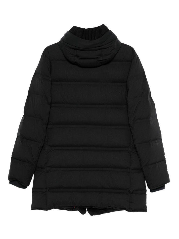 Cappotto trapuntato nero con cappuccio