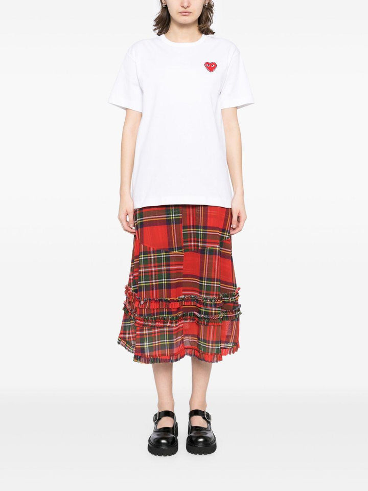 T-shirt bianca con applicazione logo e cristalli 