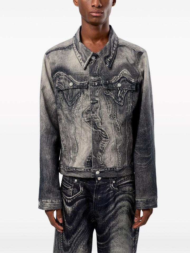 Giacca denim grigio scuro con stampa 