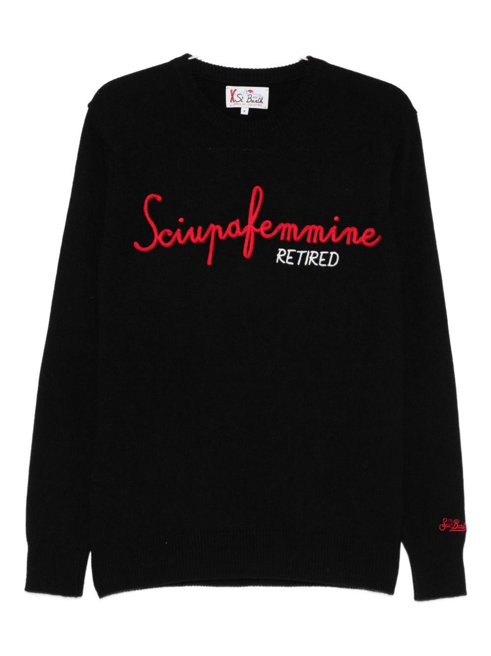 Maglione nero girocollo con ricamo 