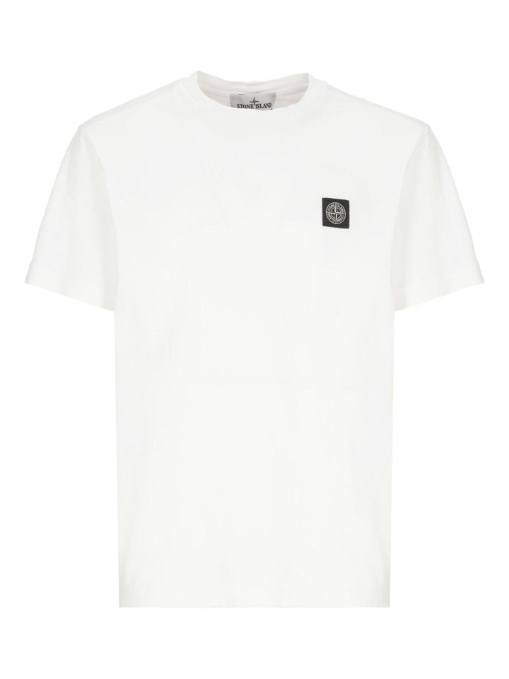 T-shirt bianco con applicazione logo 