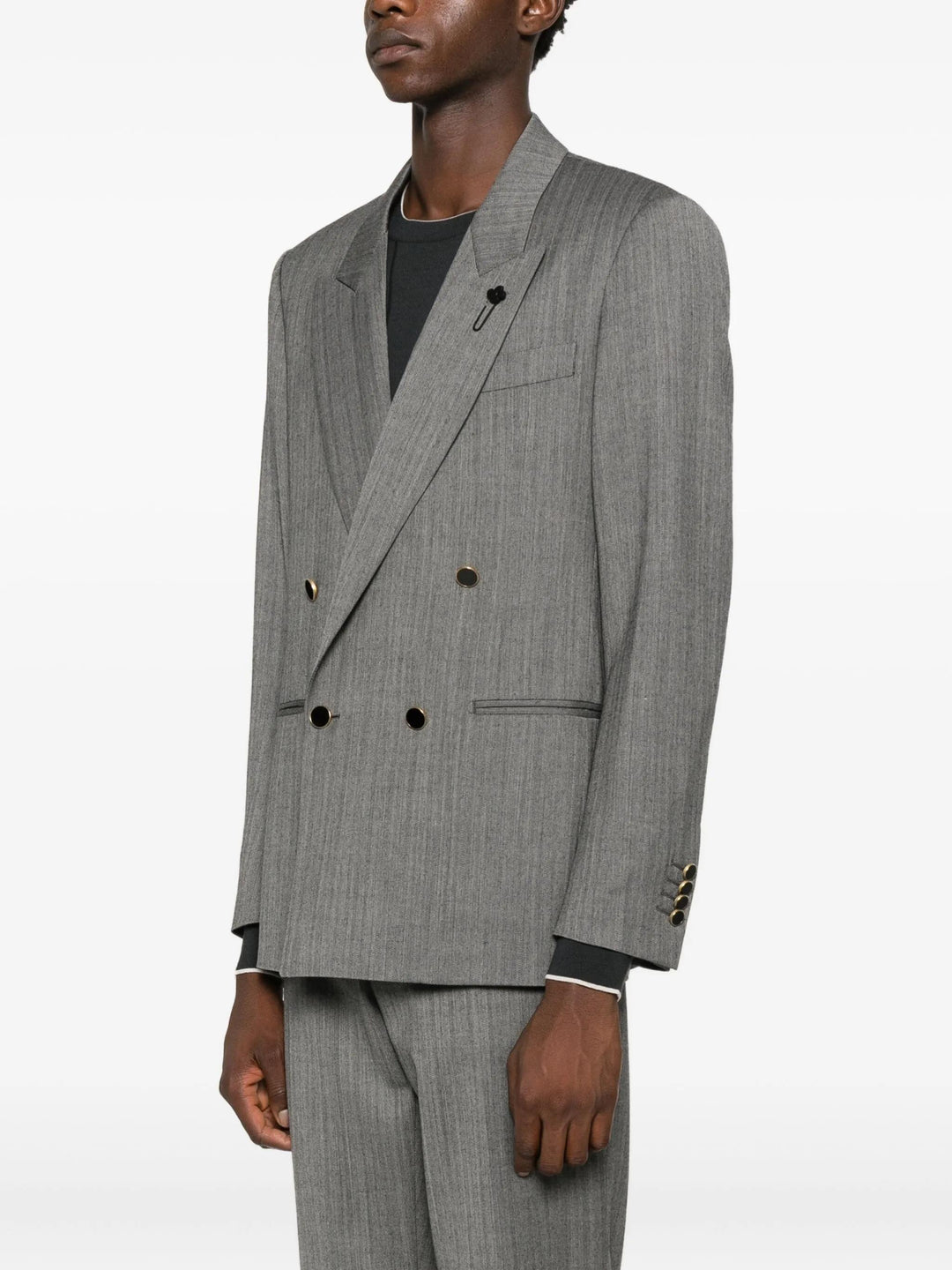 Blazer Grigio Spigato Doppiopetto con rever a lancia 